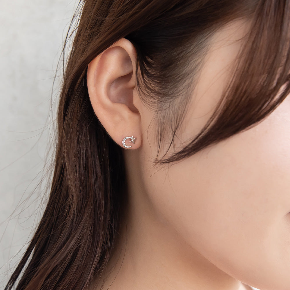 925 Silver Mini CZ Moon Star Studs