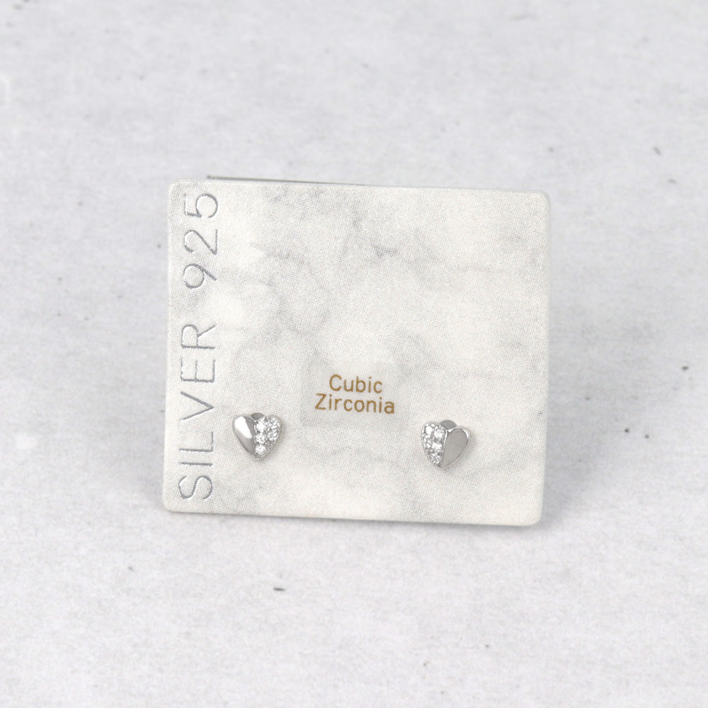 925 Silver Mini CZ Heart Studs