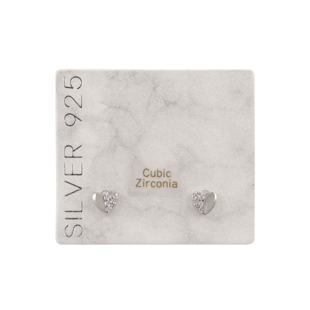 925 Silver Mini CZ Heart Studs