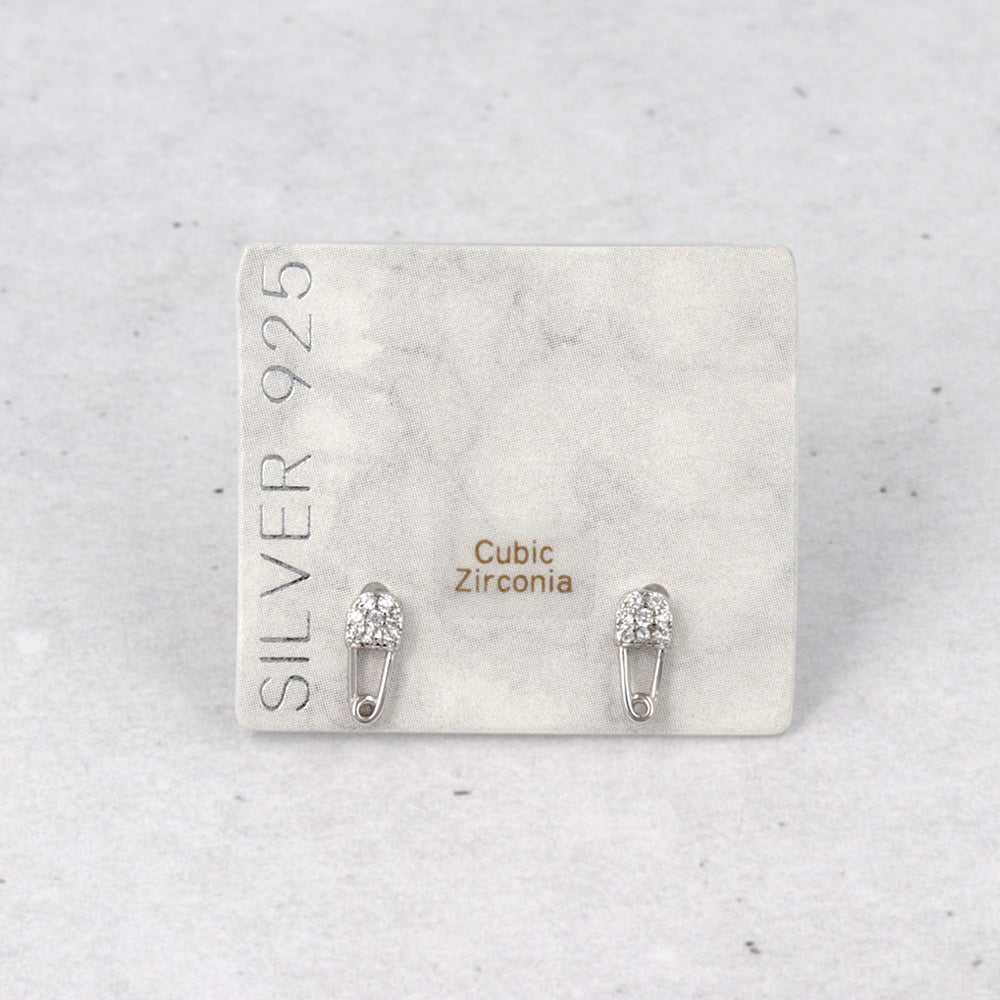 925 Silver Mini CZ Safety Pin Studs