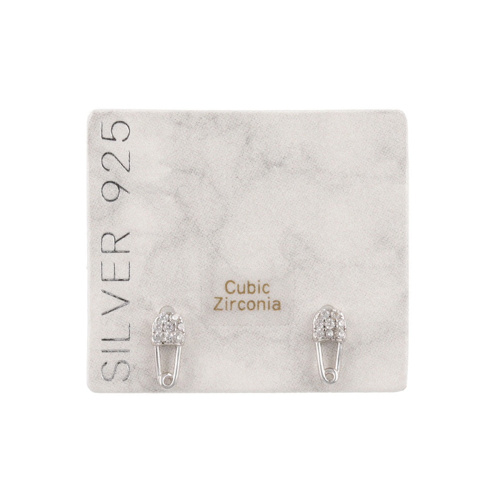 925 Silver Mini CZ Safety Pin Studs