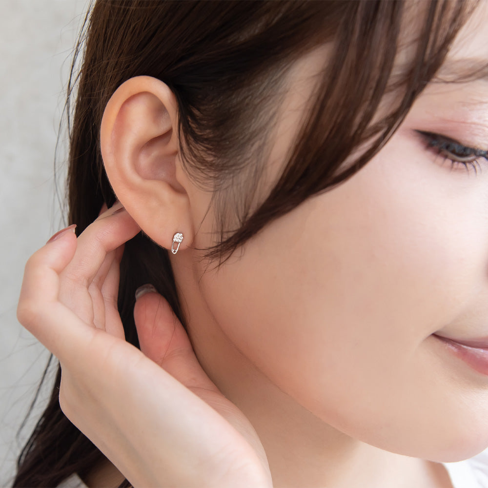 925 Silver Mini CZ Safety Pin Studs