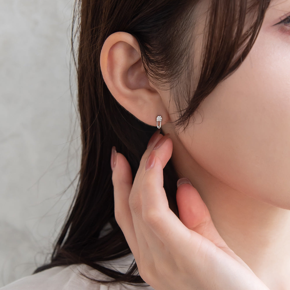 925 Silver Mini CZ Safety Pin Studs