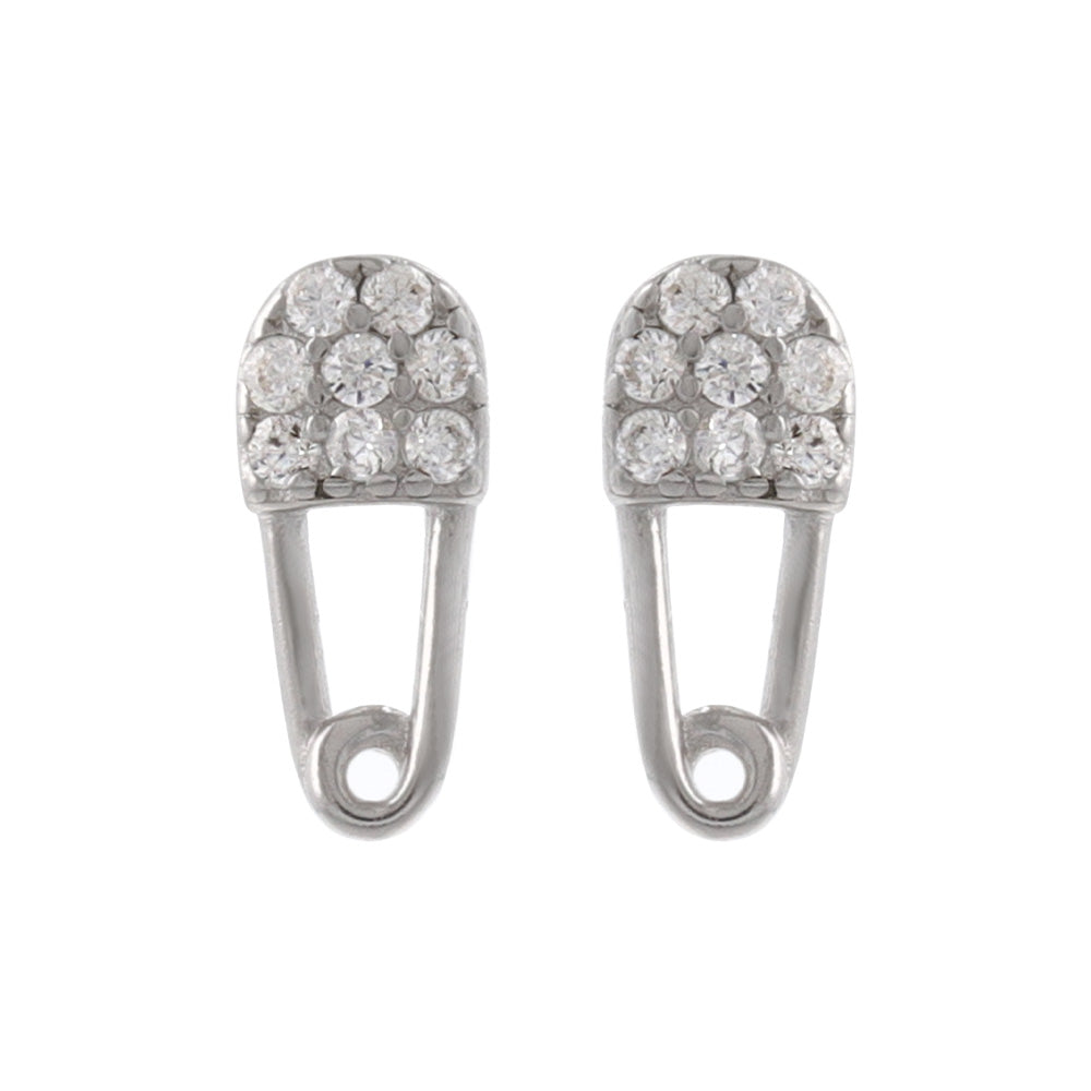 925 Silver Mini CZ Safety Pin Studs