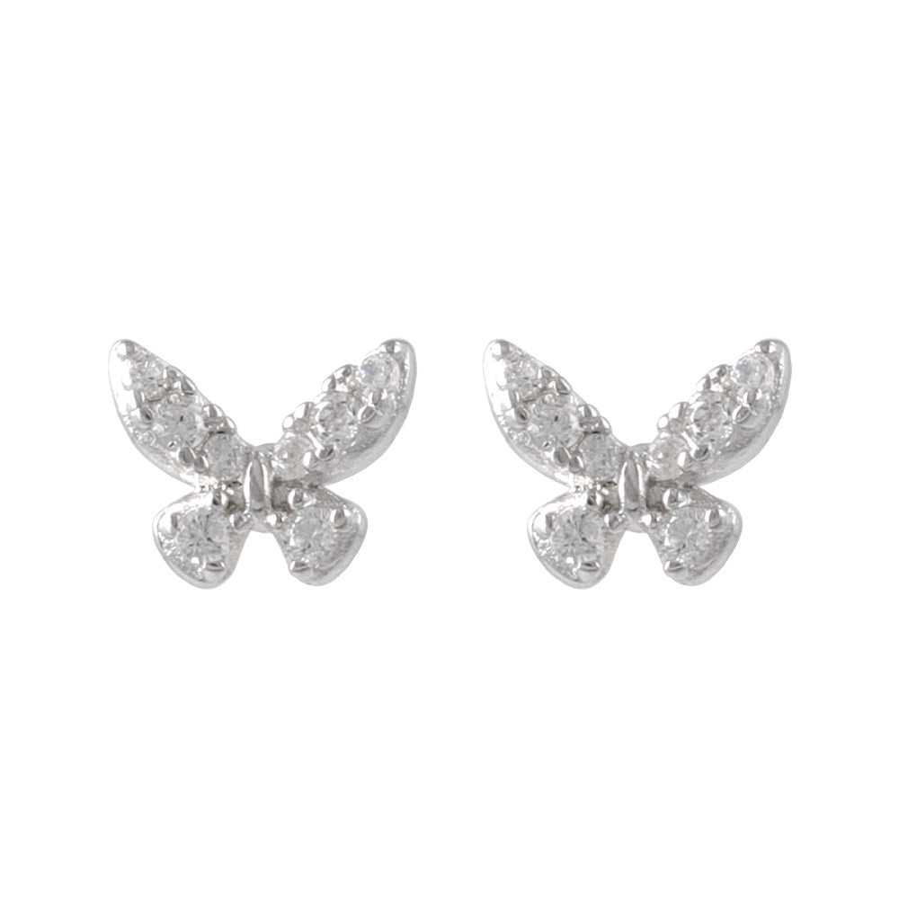 925 Silver Mini CZ Butterfly Studs