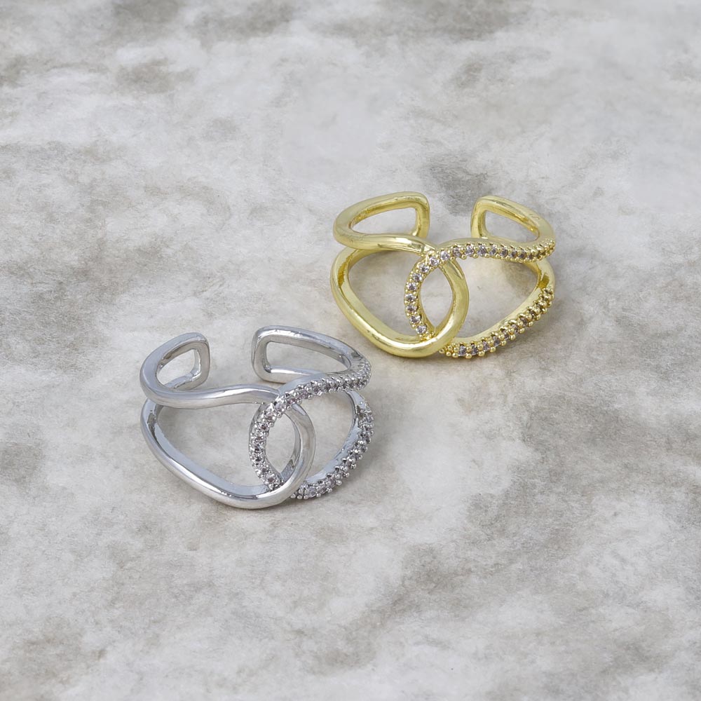 Half Pave Loop Open Ring