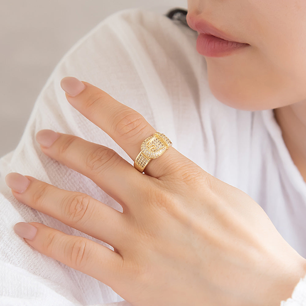 CZ Pave Buckle Open Ring