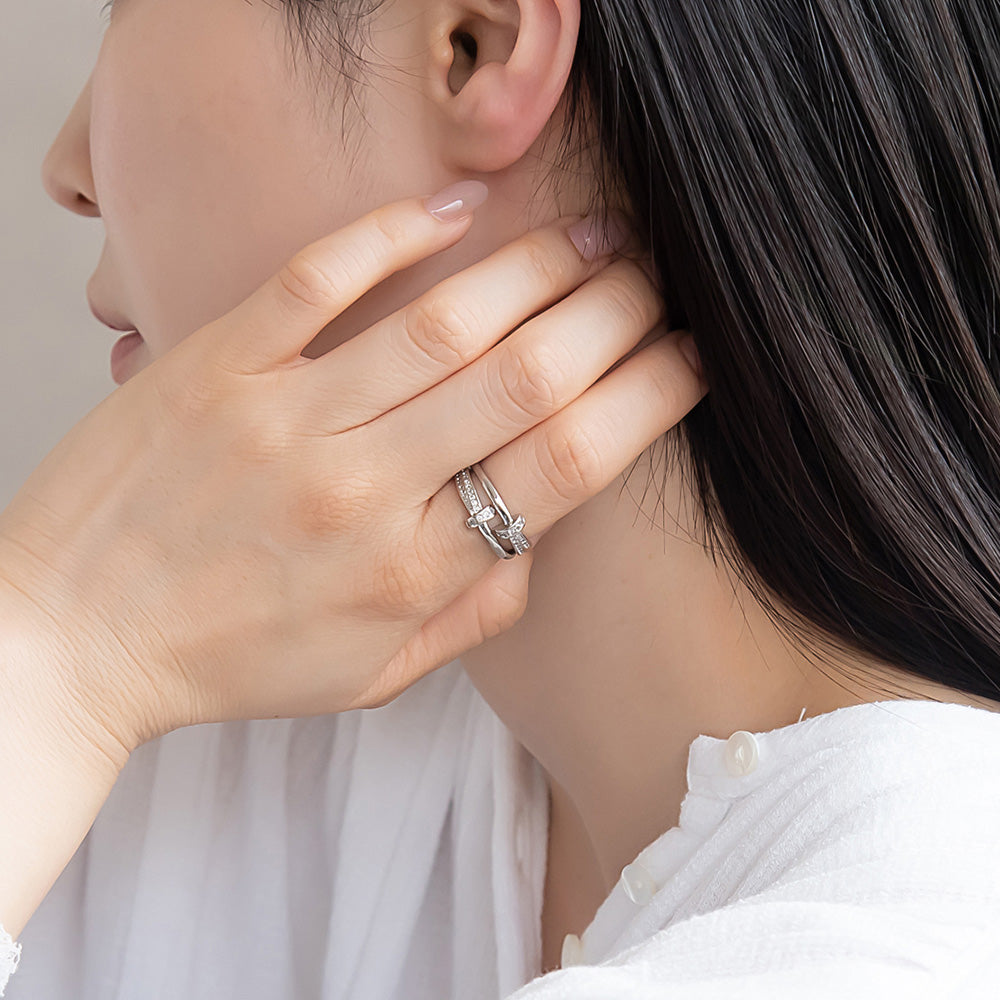 CZ Double Strand Open Ring