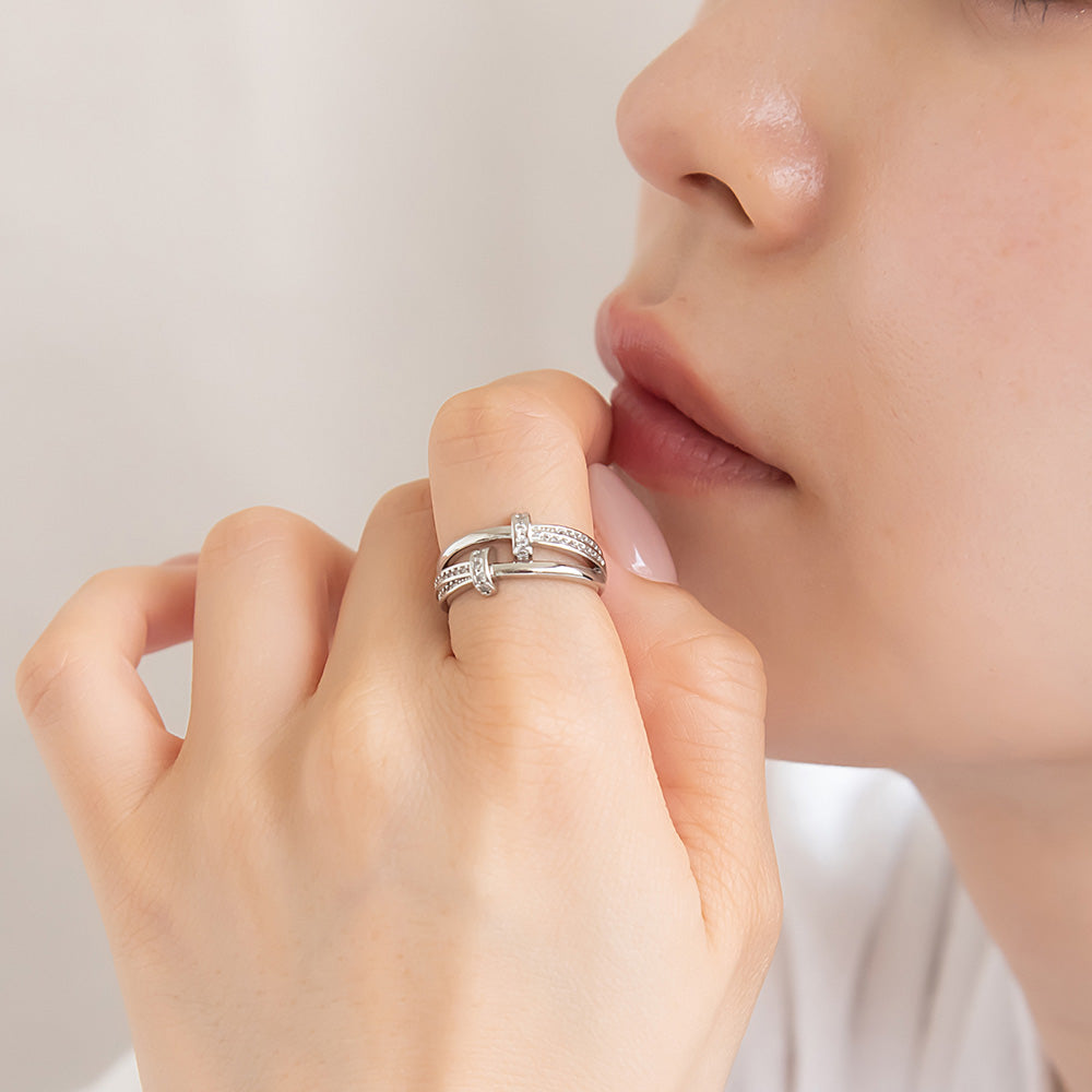 CZ Double Strand Open Ring