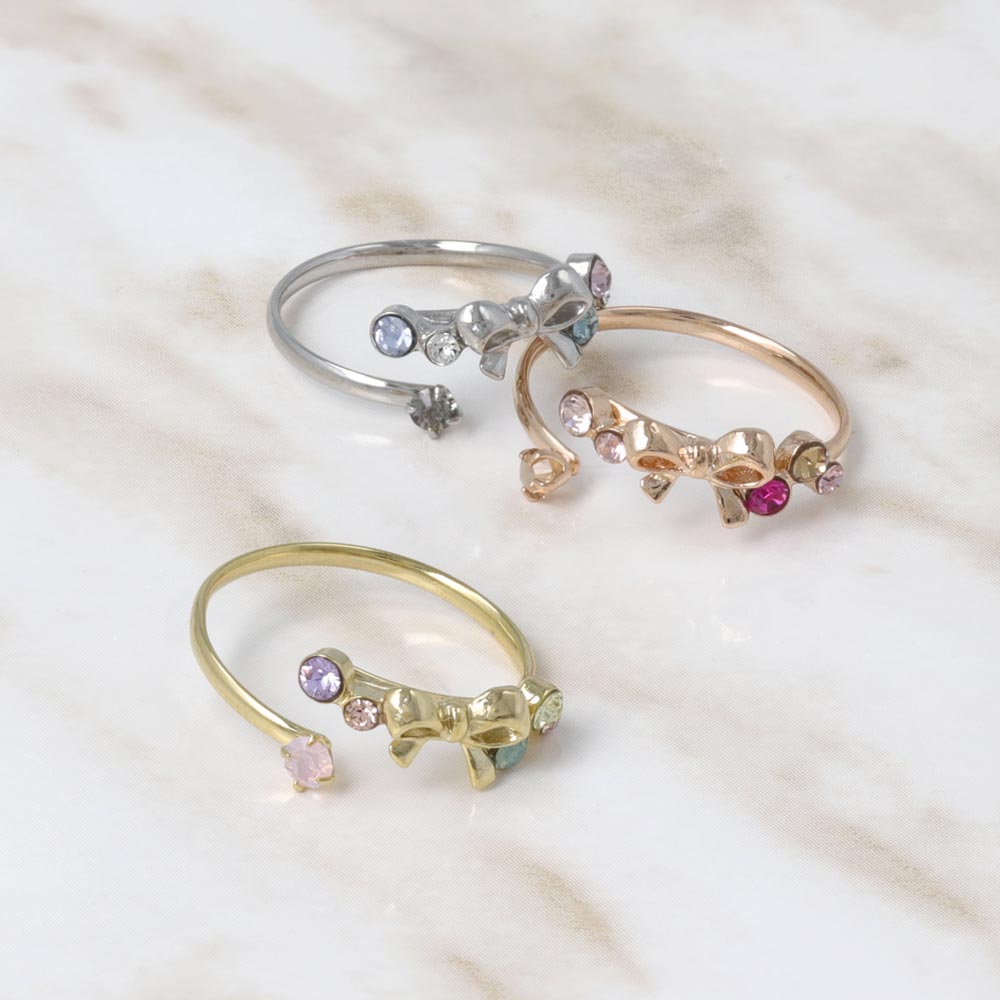 Bow Mixed Stone Bypass Pinky Ring