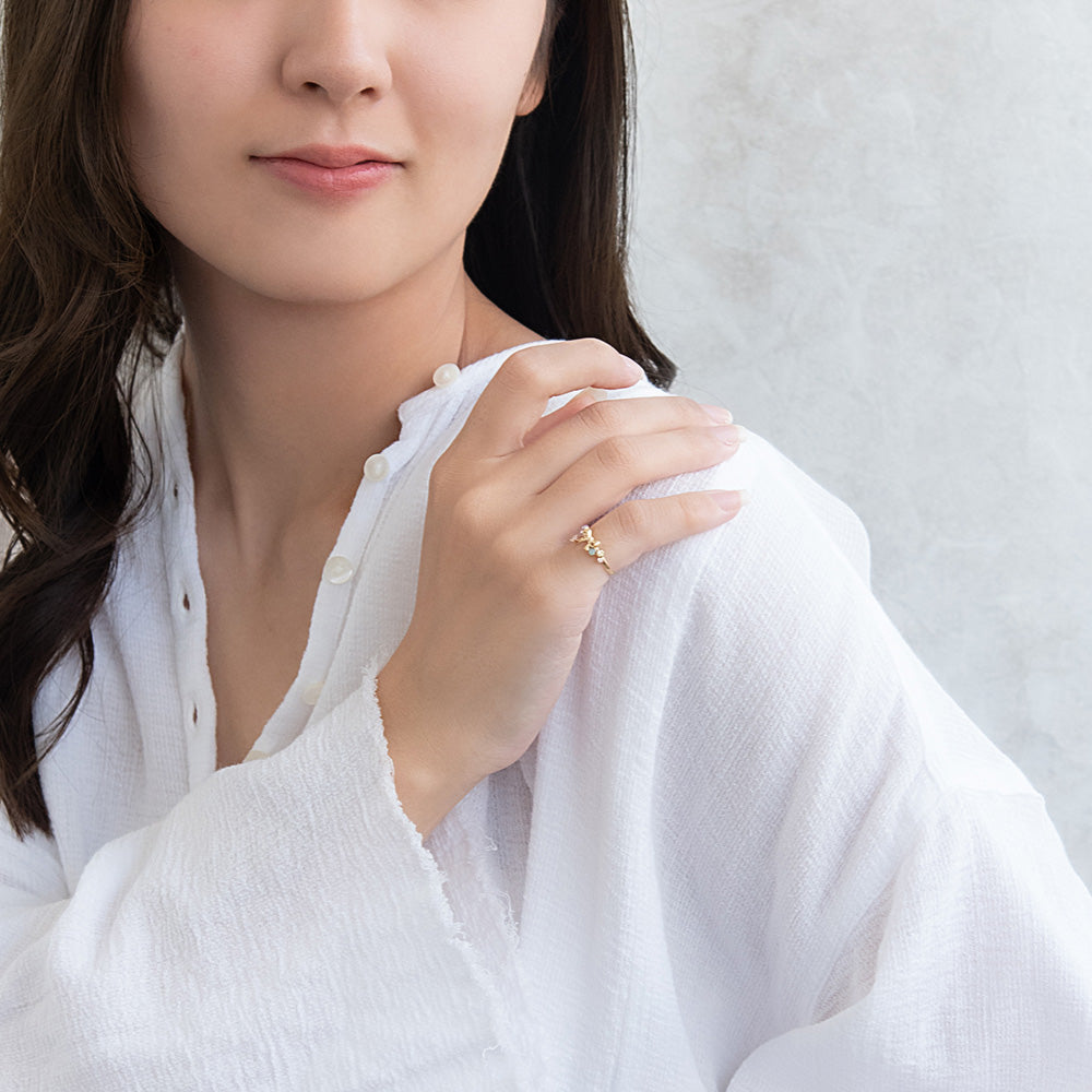 Bow Mixed Stone Bypass Pinky Ring