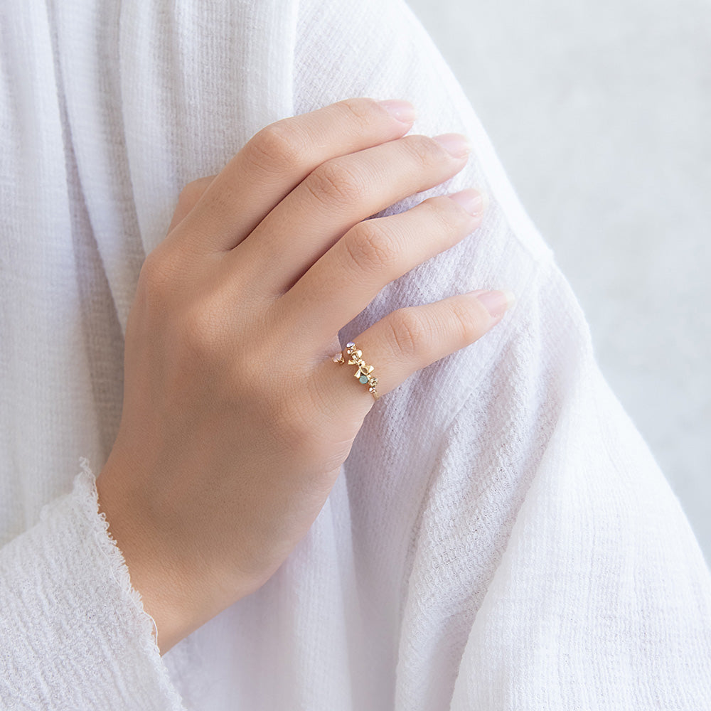 Bow Mixed Stone Bypass Pinky Ring