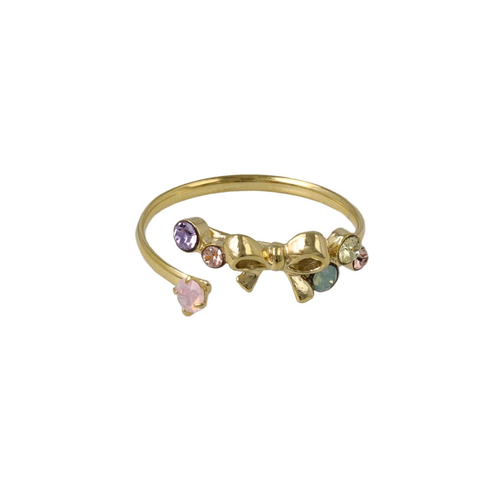 Bow Mixed Stone Bypass Pinky Ring