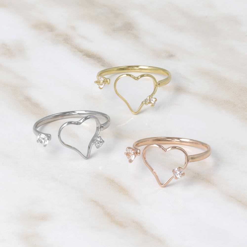 Two Stone Heart Open Pinky Ring