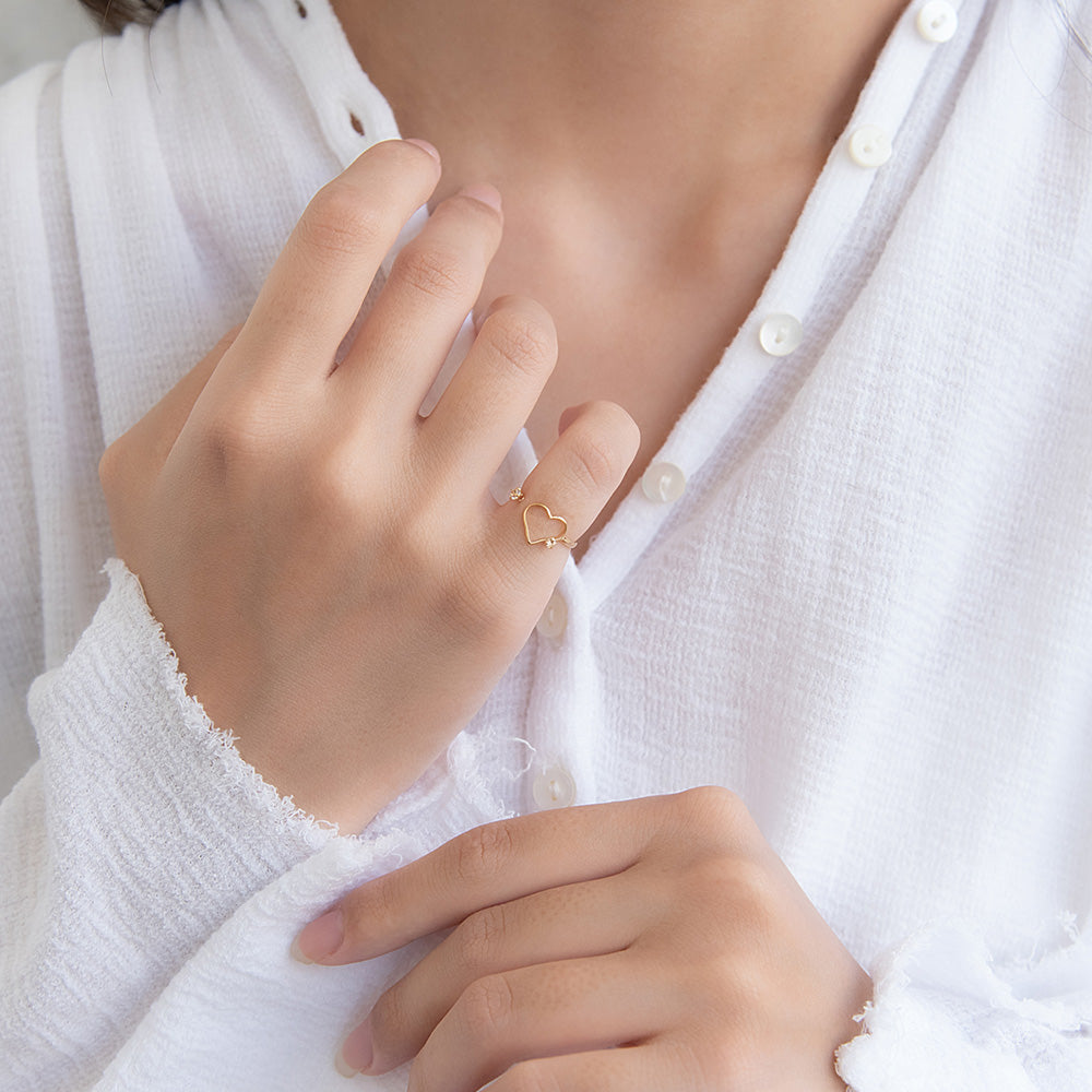 Two Stone Heart Open Pinky Ring