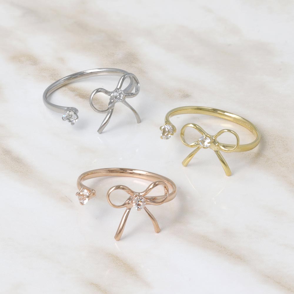 Two Stone Bow Open Pinky Ring