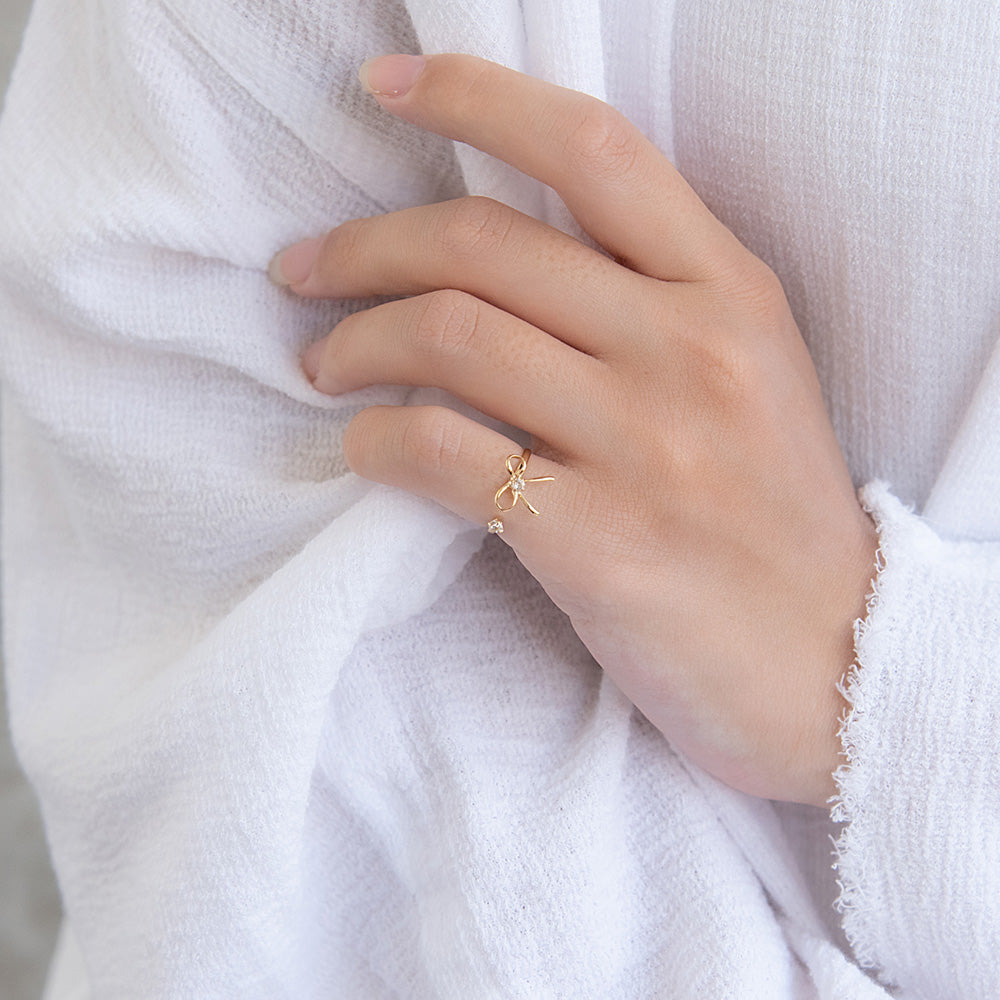 Two Stone Bow Open Pinky Ring