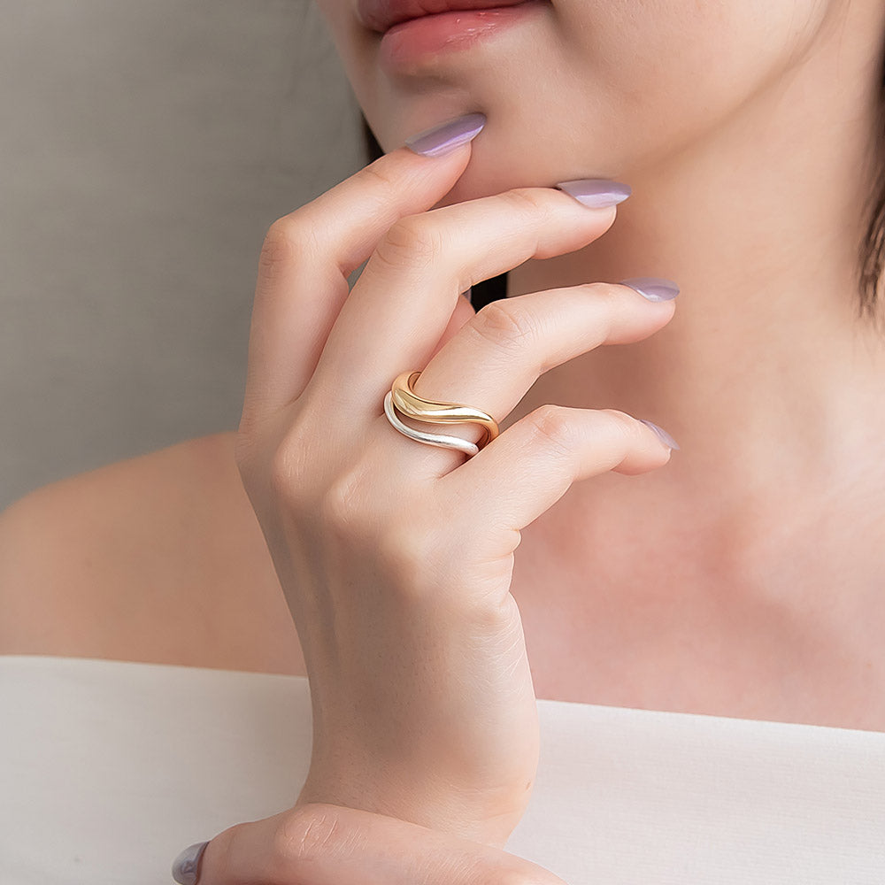 Mixed Metal Finish Ring Set - osewaya