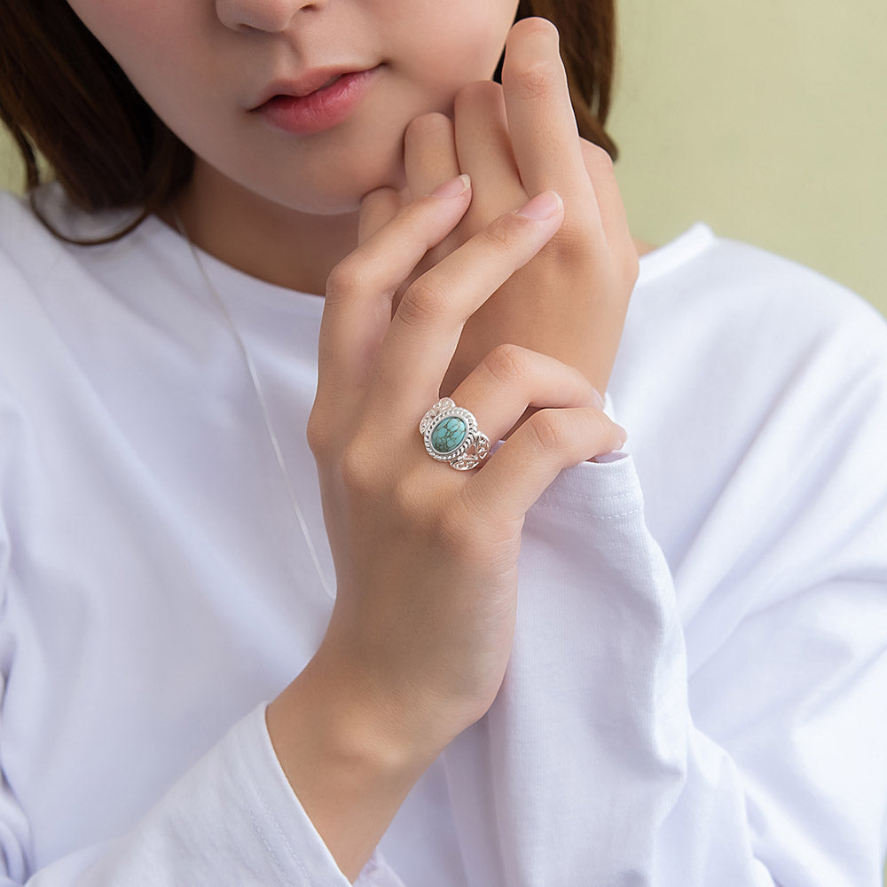 Oval Turquoise Concho Ring - osewaya
