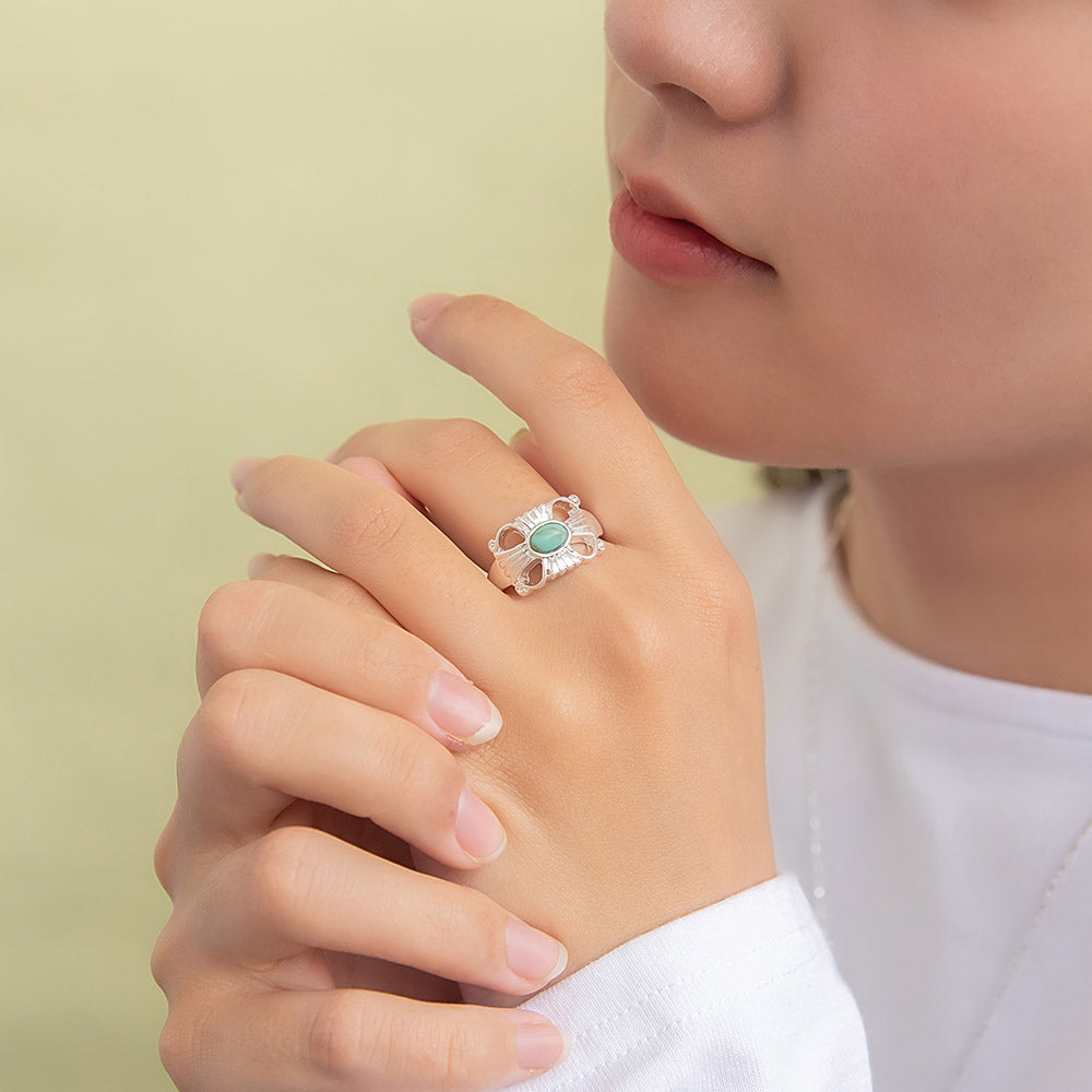 Rectangular Turquoise Cross Ring - osewaya