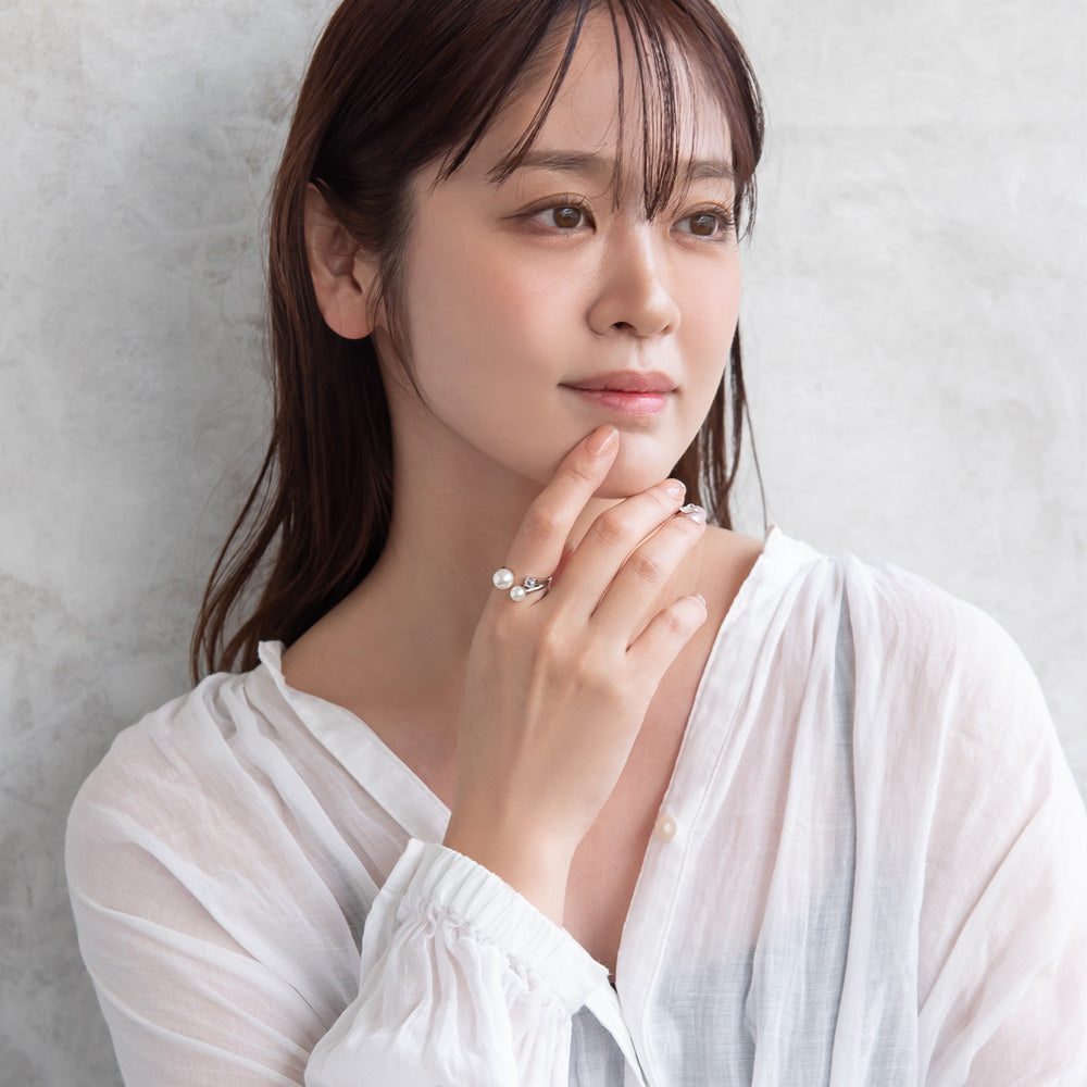 Double Pearl Open Ring