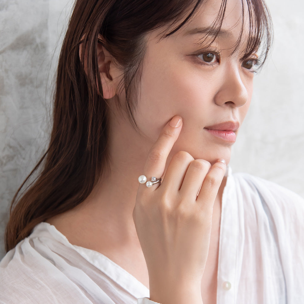 Double Pearl Open Ring