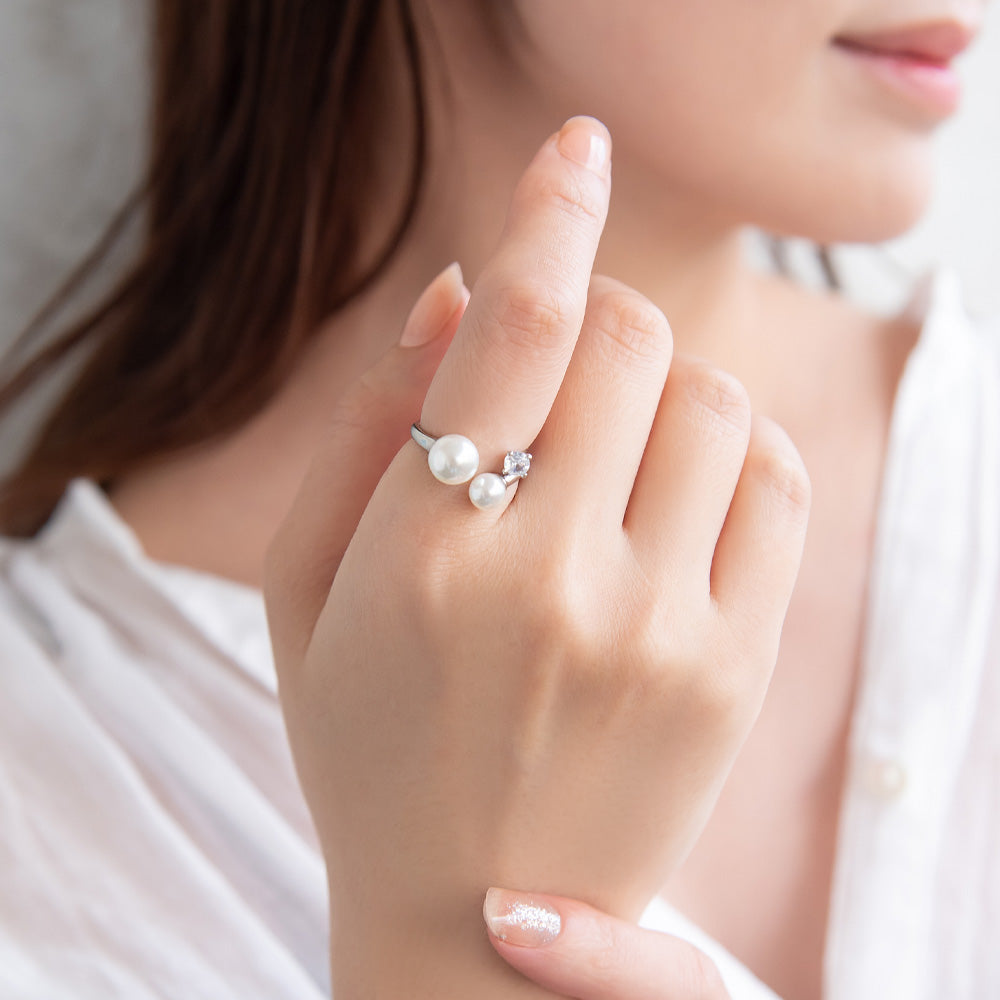 Double Pearl Open Ring