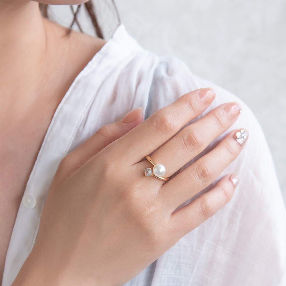 Pearl and Stone Wrap Ring
