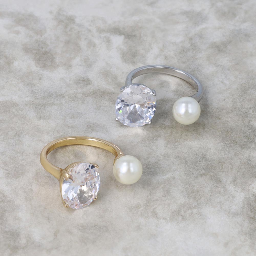 Pearl and Stone Open Ring