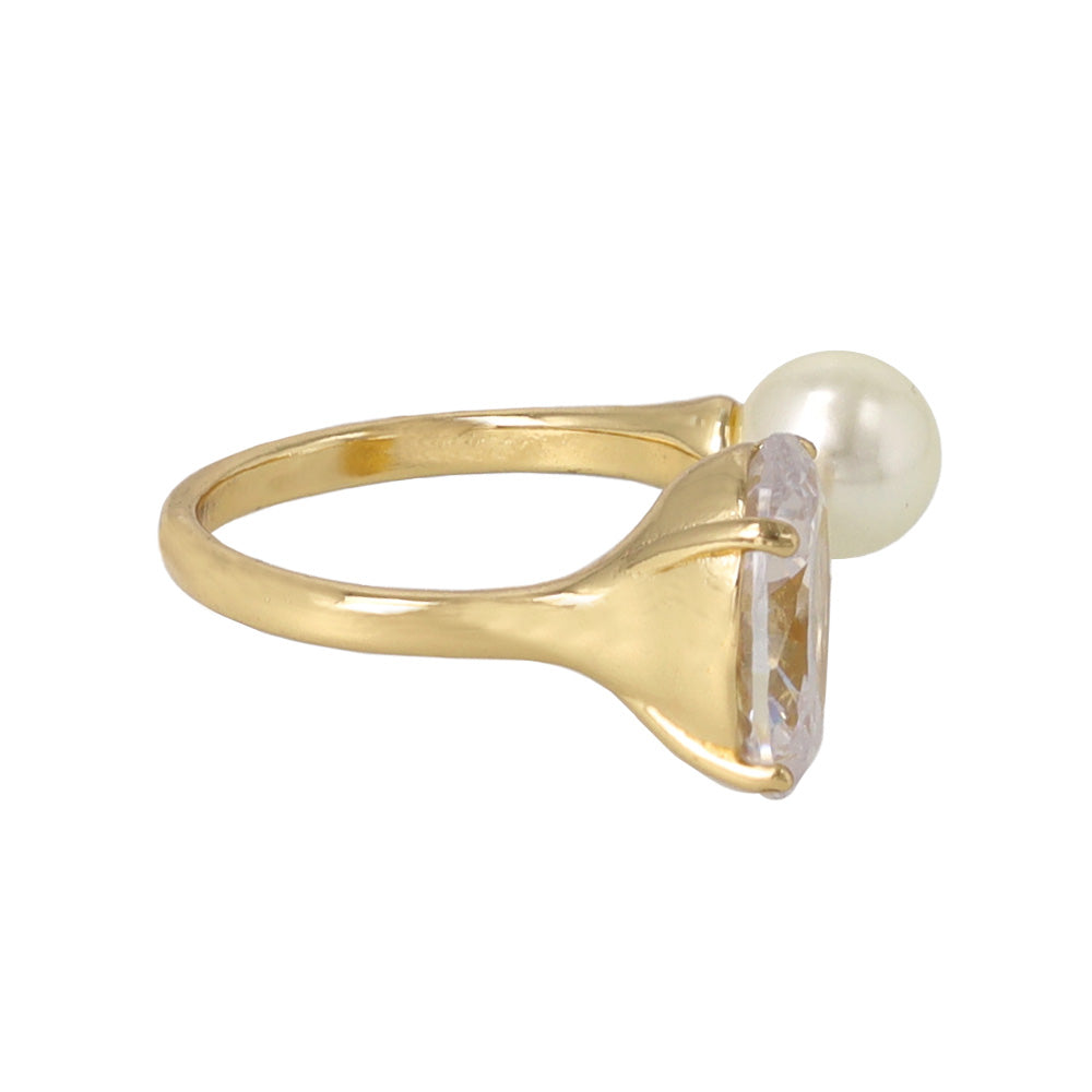 Pearl and Stone Open Ring