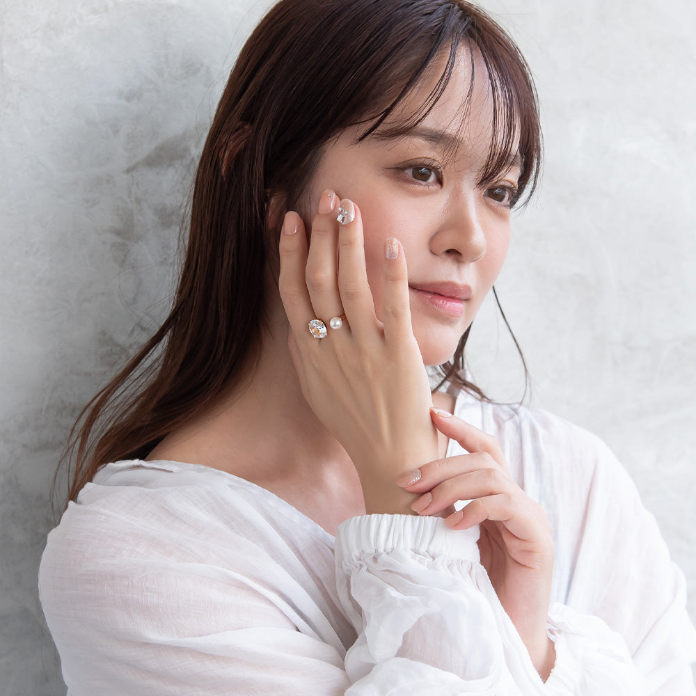 Pearl and Stone Open Ring