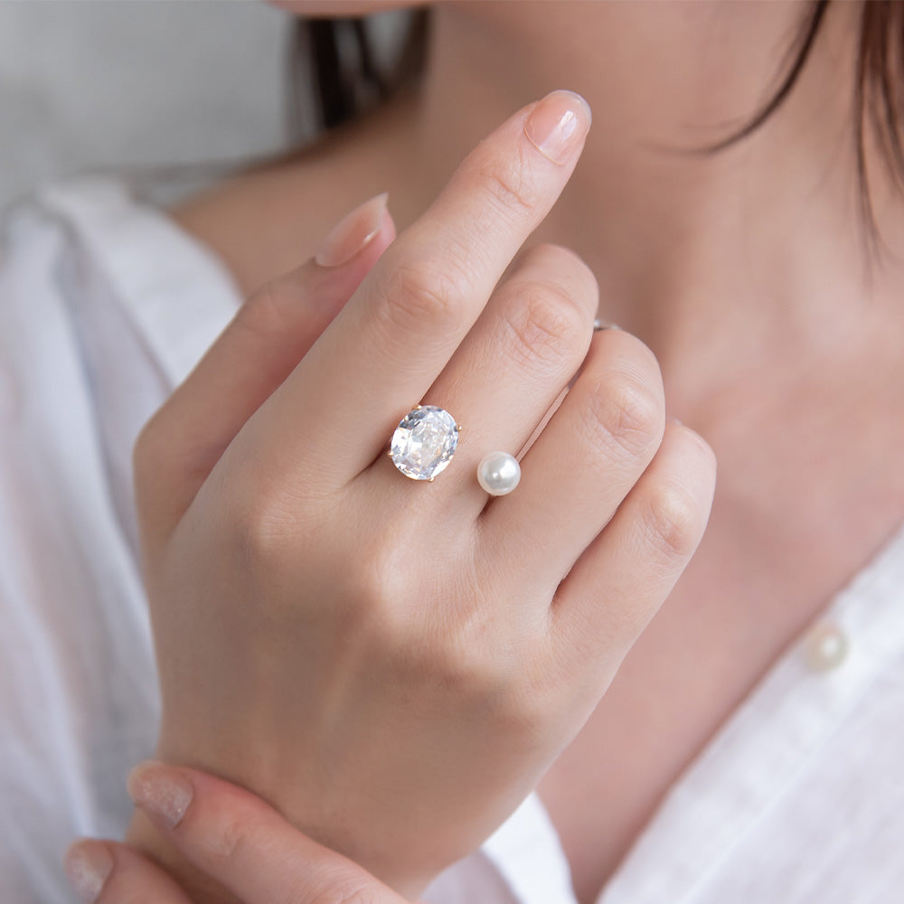Pearl and Stone Open Ring