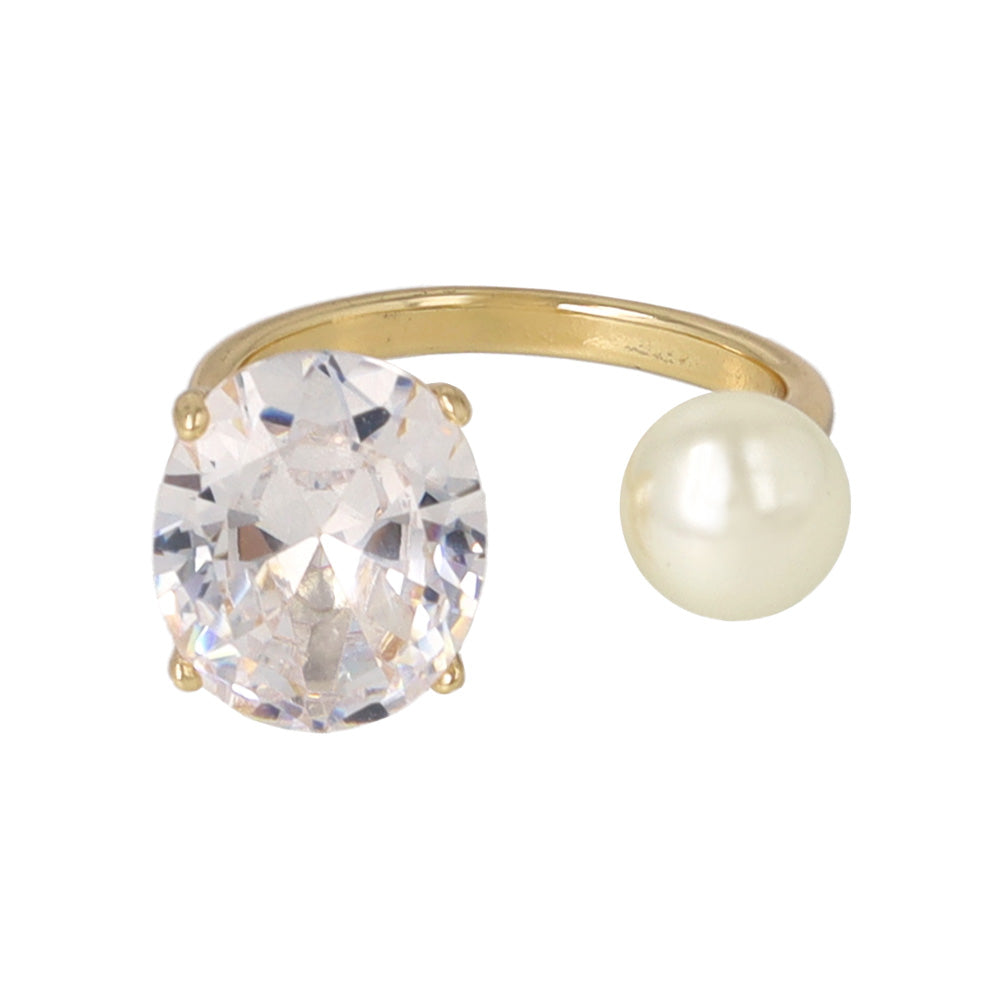 Pearl and Stone Open Ring
