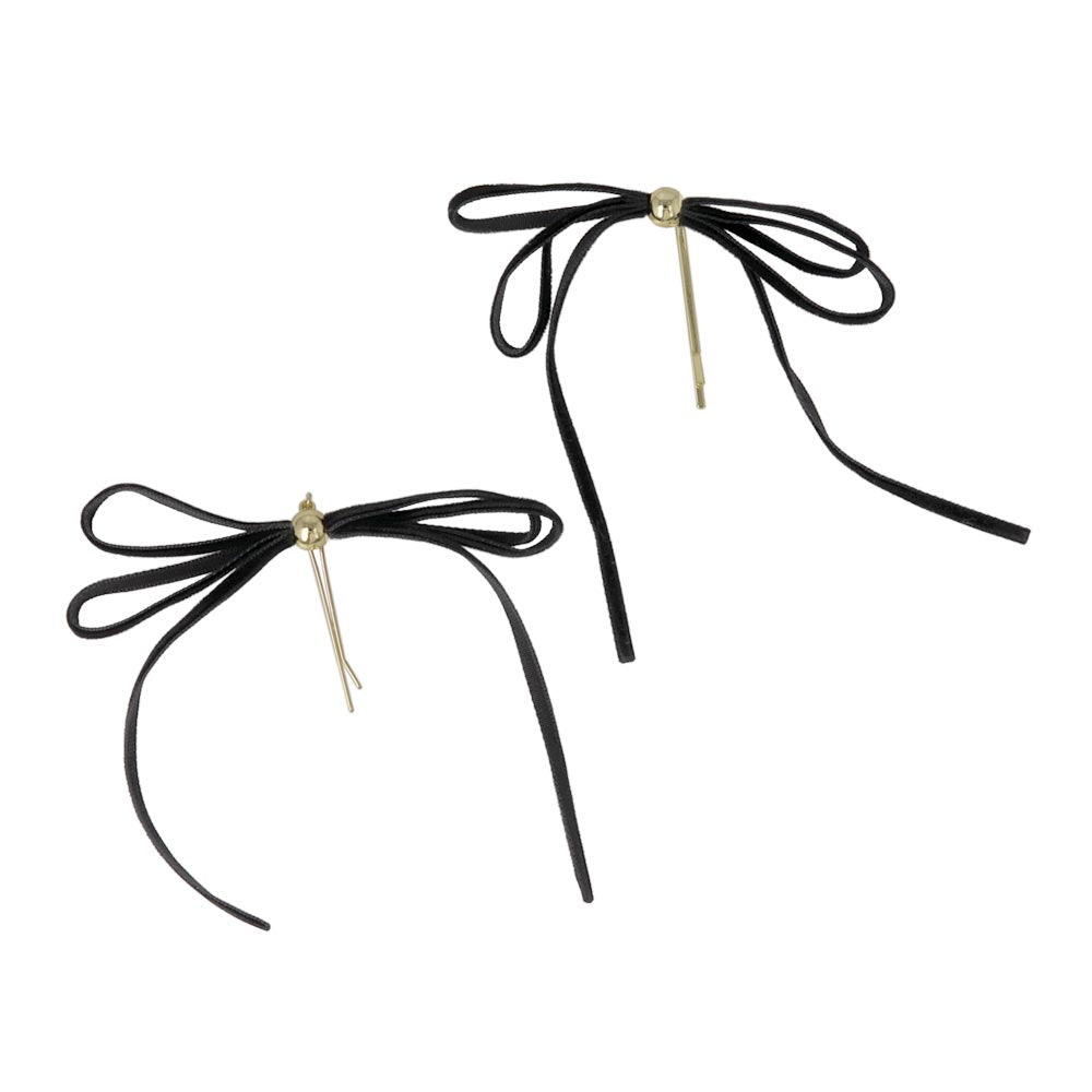 Skinny Black Bow Hairpin Set