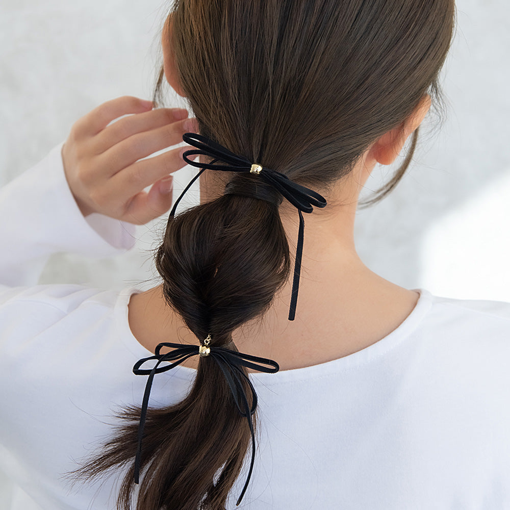 Skinny Black Bow Hairpin Set - osewaya