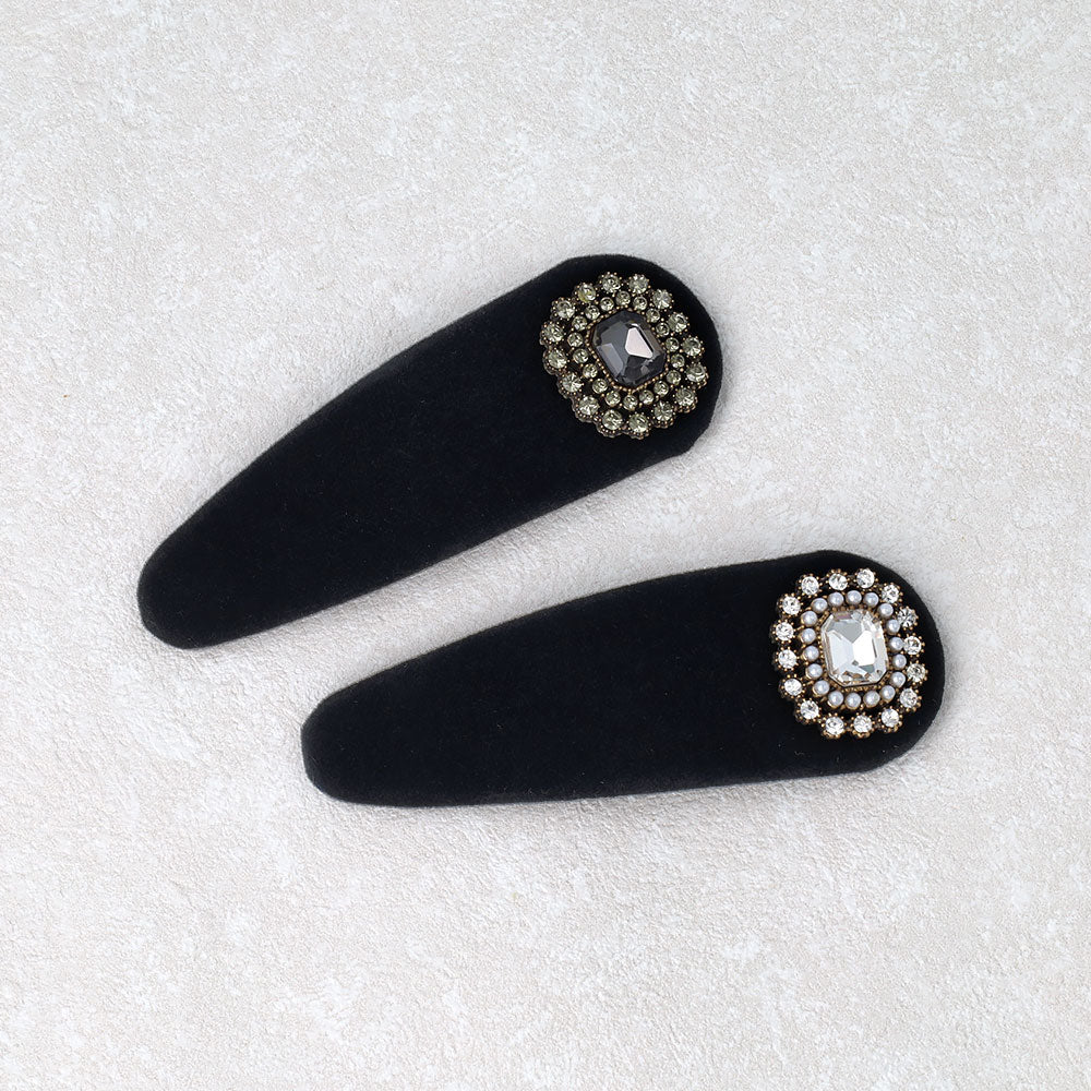 Crystal Embellished Velvet Snap Clip - osewaya