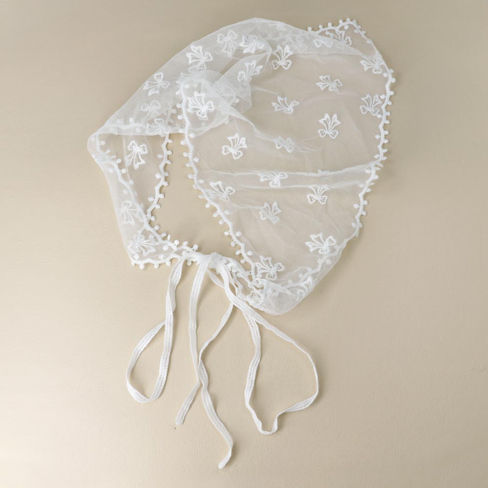Embroidered Bow Tulle Triangle Headscarf - osewaya