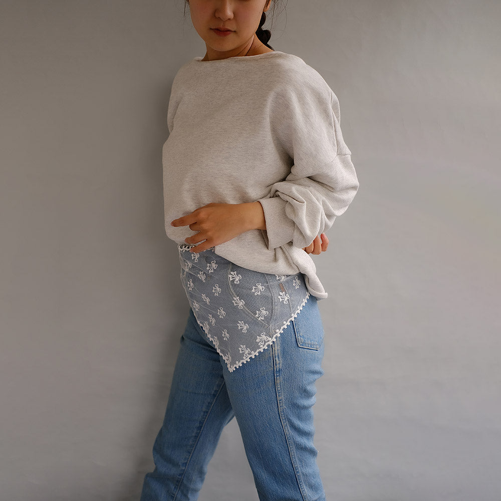 Embroidered Bow Tulle Triangle Headscarf