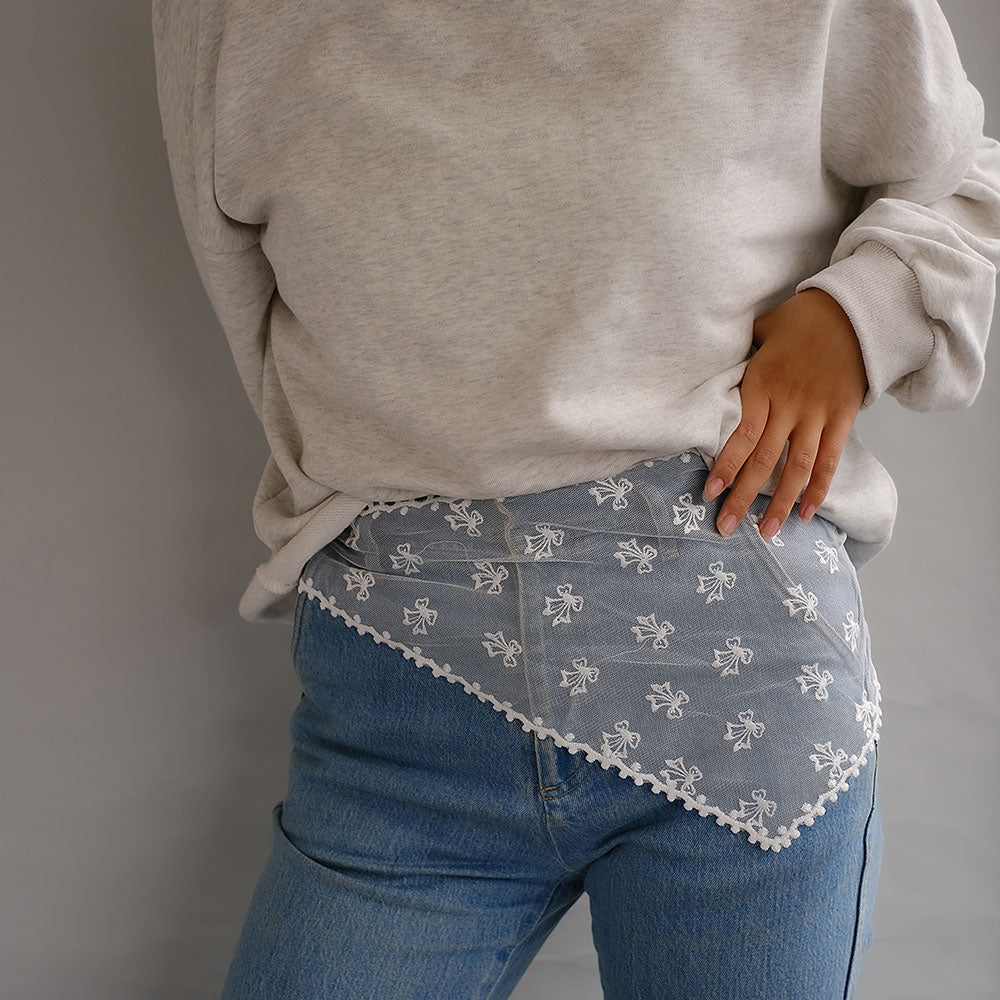 Embroidered Bow Tulle Triangle Headscarf