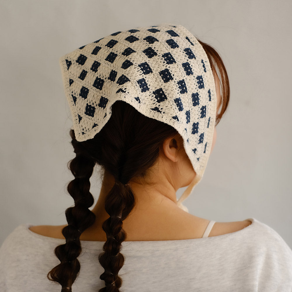 Checkered Crochet Triangle Headscarf