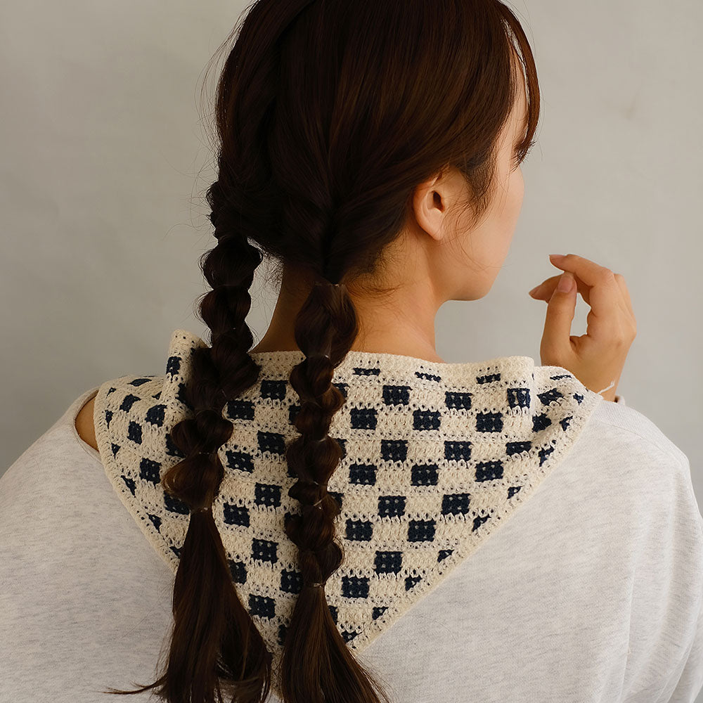 Checkered Crochet Triangle Headscarf