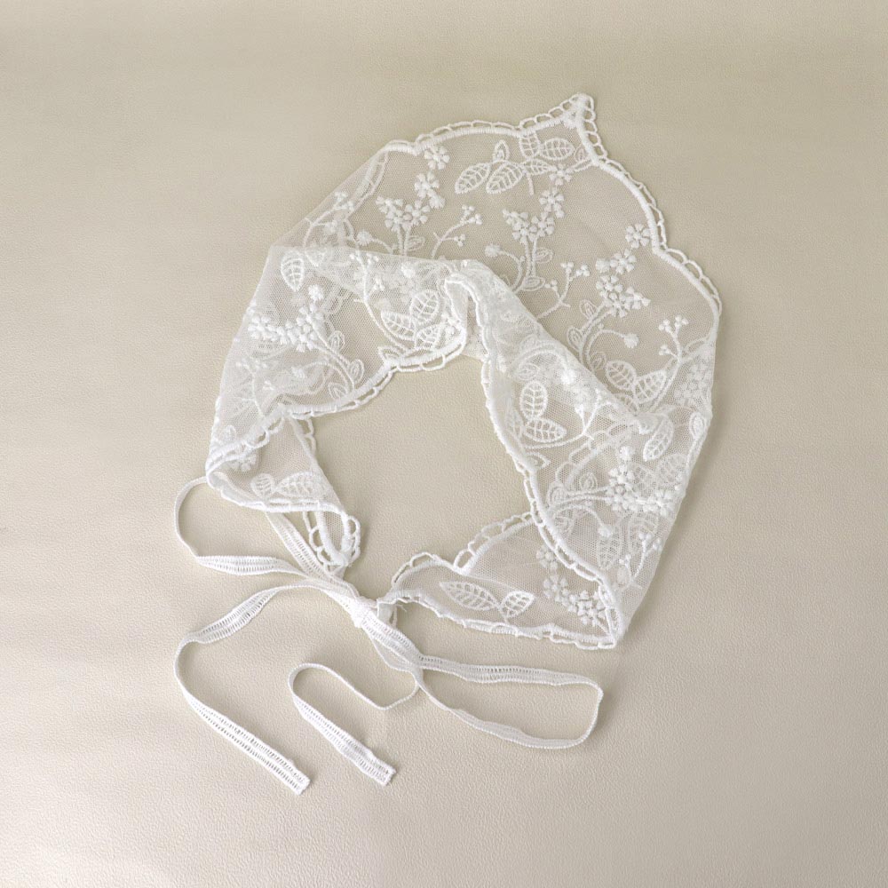 Botanical Embroidery Tulle Headscarf - osewaya