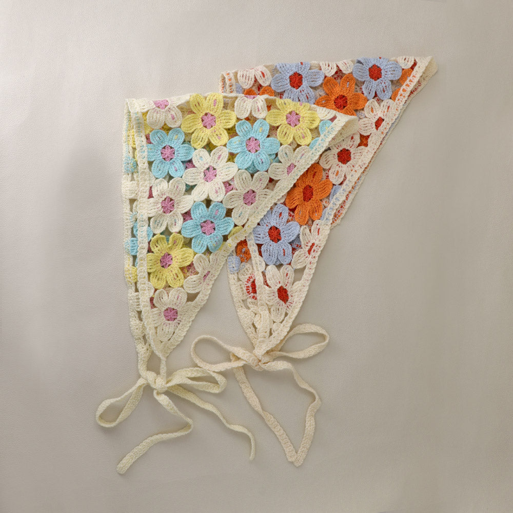 Multi Color Flower Crochet Headscarf - osewaya