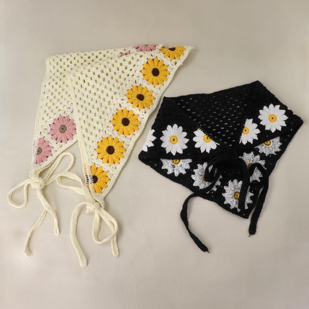 Crochet Flower Triangle Headscarf