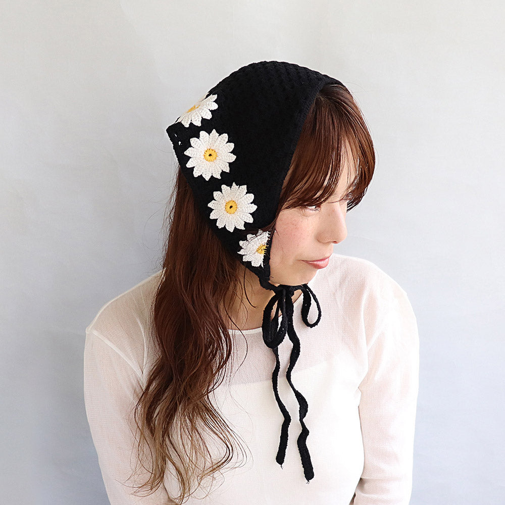 Crochet Flower Triangle Headscarf