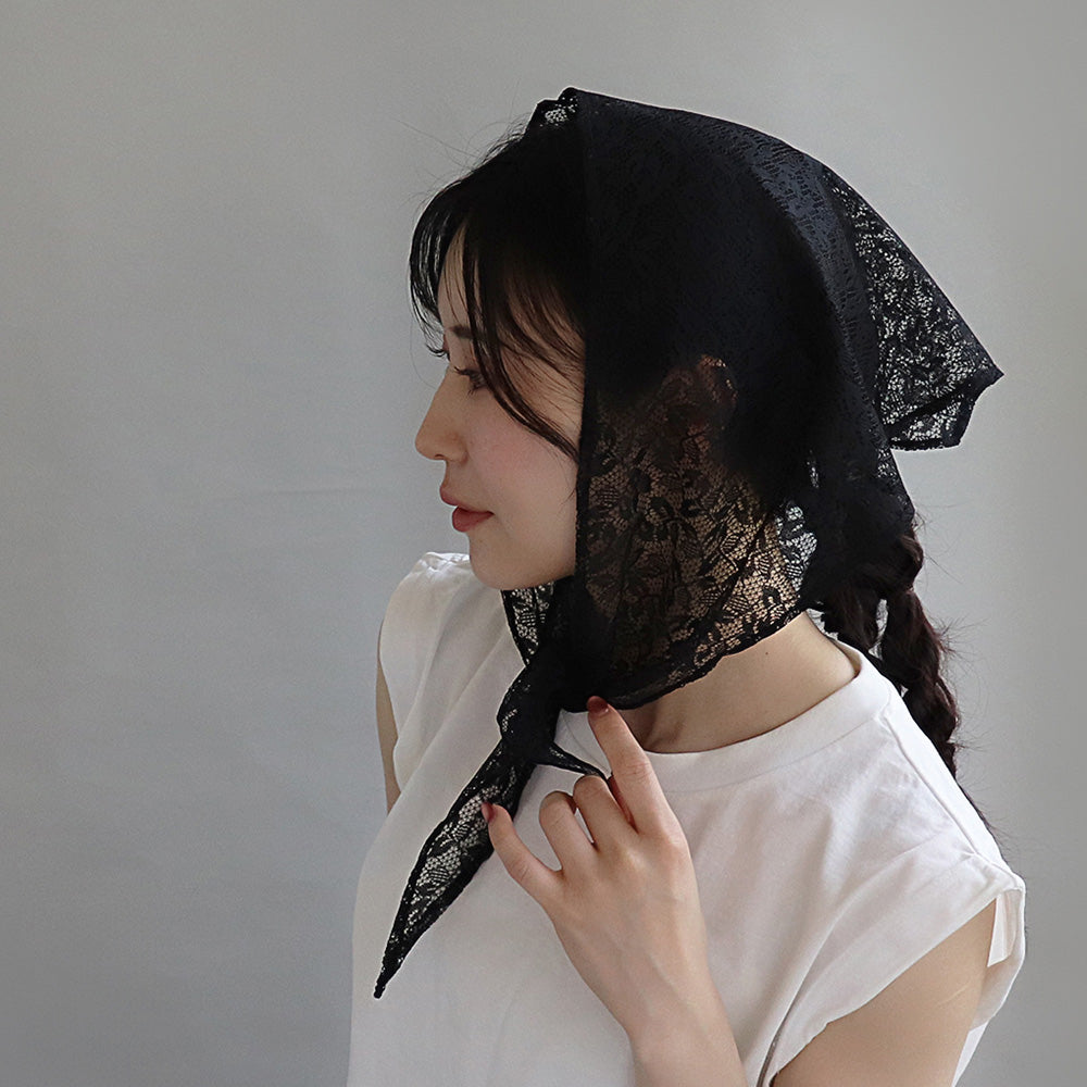 Leaf Print Allover Lace Headscarf
