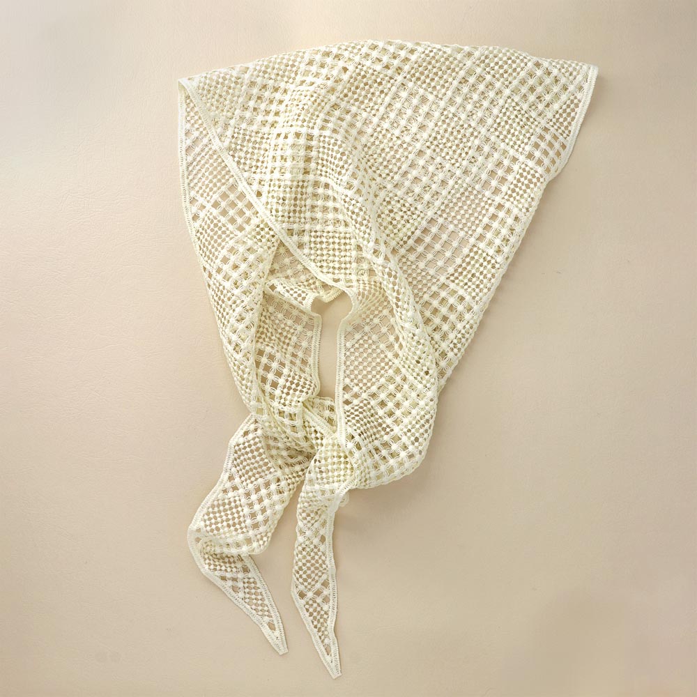 Ivory Checkered Crochet Headscarf - osewaya