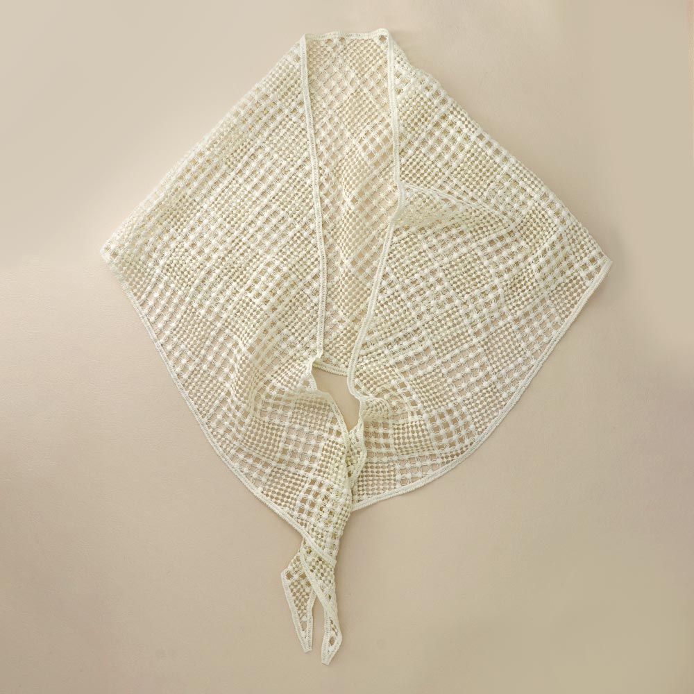 Ivory Checkered Crochet Headscarf