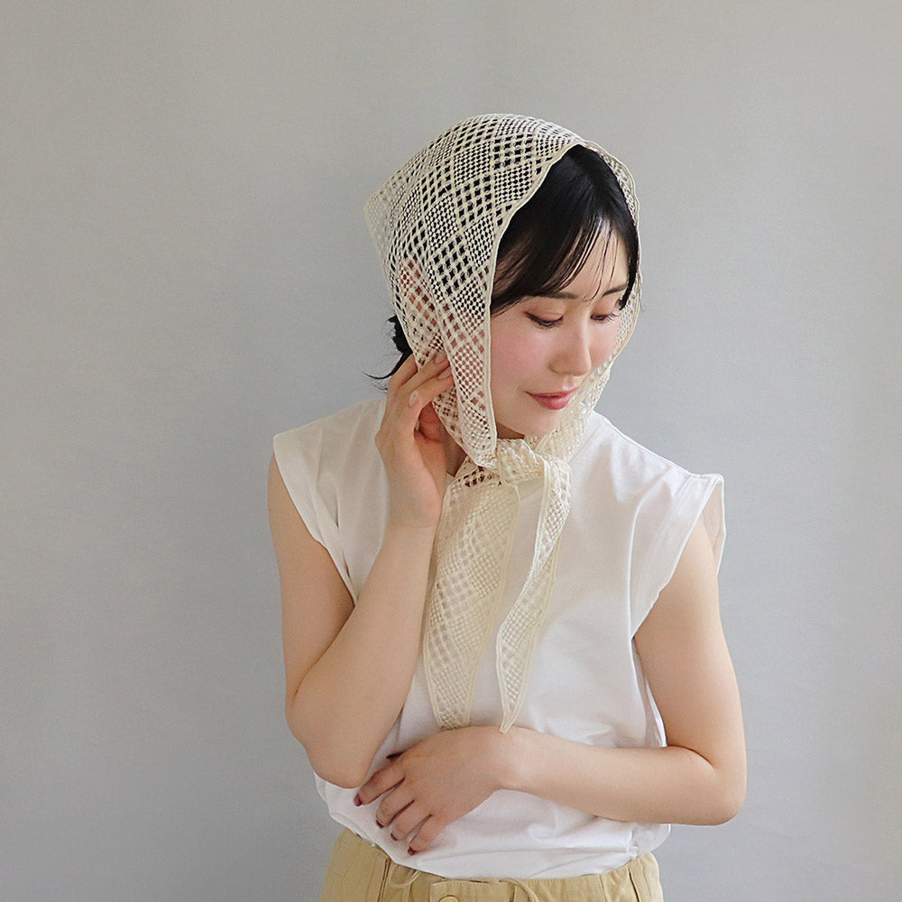 Ivory Checkered Crochet Headscarf