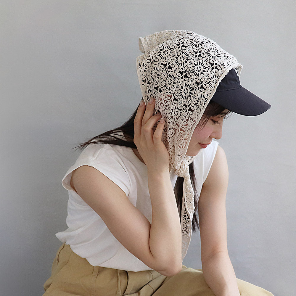 Ivory Flower Lace Headscarf - osewaya